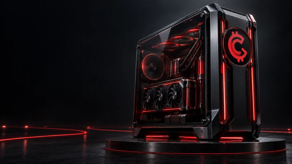 Reference: cinematic gaming workstation with the official GamerCoin logo